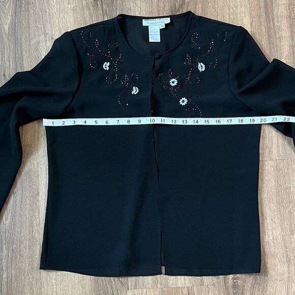 Adrianna Papell Evening Black Sheer Cardigan Blouse Beaded and Embroidered Sz PM - Picture 8 of 12
